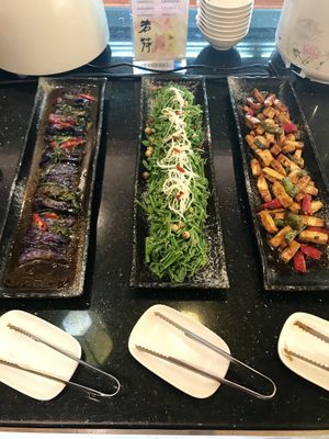 Some of the prepared foods at Ruò Hé Vegetable Hot Pot - Like Lotus  in Taipei