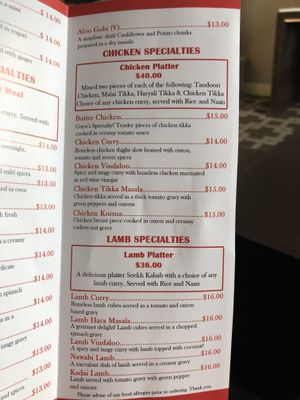 Menu p3 at The Guru Fine Indian Cuisine in Niagara Falls