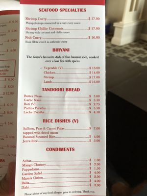 Menu p4 at The Guru Fine Indian Cuisine in Niagara Falls
