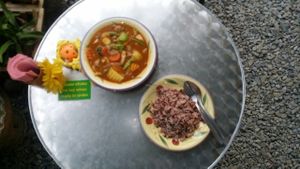 massaman curry with brown rice at Mild cafe in Chiang Mai