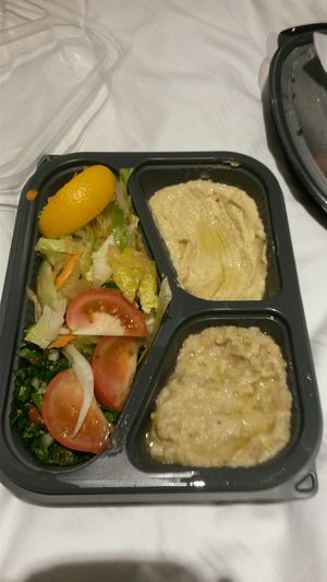 Tabouleh salad, hummus, baba ghanouj at Oranaise Cafe in Leeds
