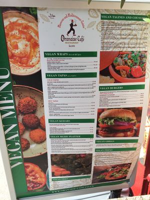 vegan menu  at Oranaise Cafe in Leeds