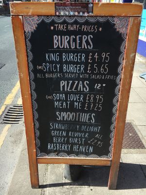 vegan options outside board at Oranaise Cafe in Leeds