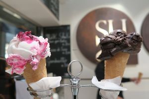 cherry and chocolate relate with rice milk! so good  at Gelatoteca SuSo in Venice