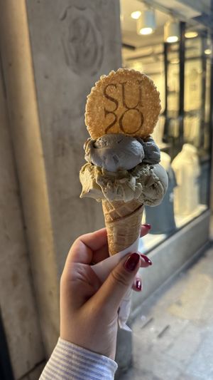 Pistachio and Halva (sesame and figs)  at Gelatoteca SuSo in Venice