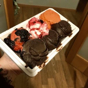 Dark chocolate with raspberry, cherry, strawberry and dark chocolate - so good!! at Gelatoteca SuSo in Venice