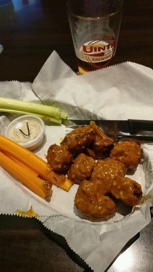 Carolina garlic and Stella on tap... at Trolley Wing Company in Salt Lake City