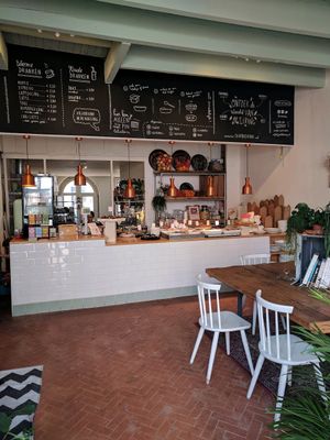 Interior and some of the limited seating at The Living in Delft