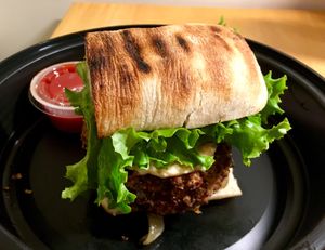 Quinoa Vegan Burger, assembled at The Thirsty Koala in Astoria