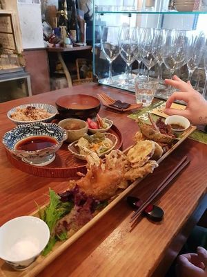 The tempura set. It came served in a stick of bamboo! at Padma in Kyoto