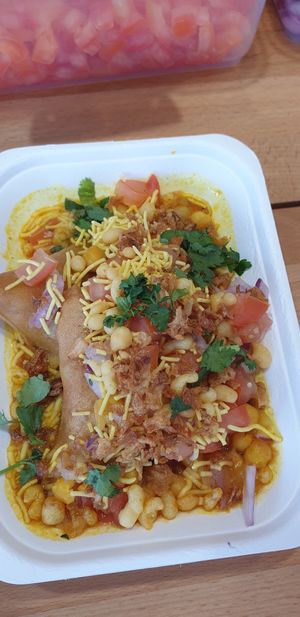 Samosa chaat  at Simply Veg in Brighton