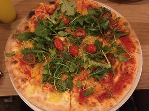 Vegg’n cherry pizza at Ay Mi Madre in Madrid