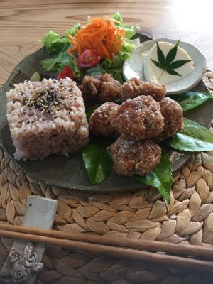 Vegan lunch plate at Mooring Deck in Higashi-fuchinobe