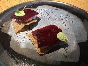 Salt baked smoked beetroot, amaranth tuile, whipped buffalo ricotta  at Transformer Nextdoor in Fitzroy