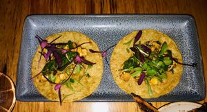 Marinated tofu taco, achiote, charred corn, coriander, lime & vegan feta  at Transformer Nextdoor in Fitzroy