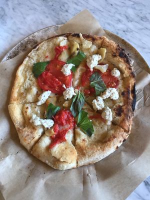 Pizza with vegan ricotta cheese. Yum! at True Food Kitchen in Atlanta