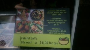 Menu as of Oct 2016, in which are only 3 combinations of falafels & pita(s) as you see. at The Falafel Man - Food Cart in South Yarra