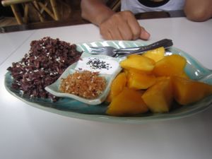 The mango sticky rice is enormous and very tasty at Bamboo Bee Vegetarian in Chiang Mai