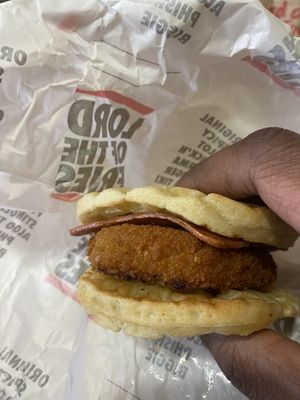 Chicken waffle sandwich  #Veganuary at Lord of the Fries - Southern Cross Station in Melbourne