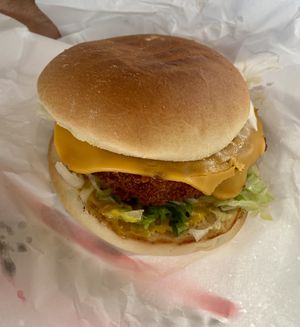 Chick’n burger on the go   at Lord of the Fries - Southern Cross Station in Melbourne