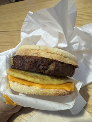 Patty and egg   at Lord of the Fries - Southern Cross Station in Melbourne
