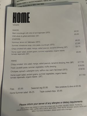 Vegan menu  at Home Restaurant in Belfast