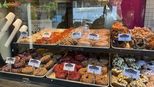 Top left are the four standard vegan flavors  at Donut Bar in San Diego