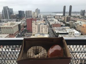 On the R- brulee, on the left- Banana caramel at Donut Bar in San Diego