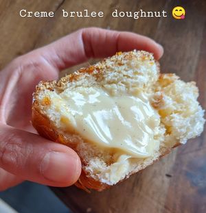 Inside of the creme brulee doughnut. at Donut Bar in San Diego