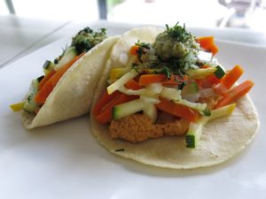 Hummus cacahuazintle tacos at Mexicali by Trofo Garden in Bucaramanga