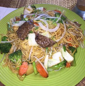 chow mien with soy beef   at Green Lotus Vegan in Gilbert
