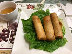 Egg Rolls and the weird sauce that didn't taste like sweet & sour sauce at Green Lotus Vegan in Gilbert