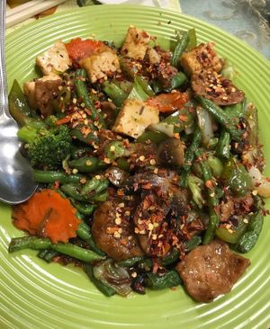 Hot & Spicy Green Beans w/ soy chicken  at Green Lotus Vegan in Gilbert