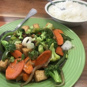 Broccoli Delight with white rice  at Green Lotus Vegan in Gilbert