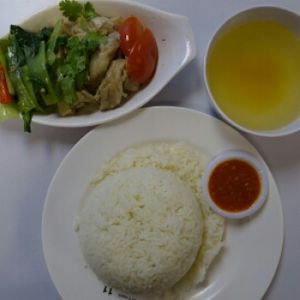 Vegetarian chicken rice set at Just Green in East Singapore