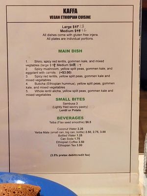 Menu 10.28.22 at Kaffa Ethiopian Cuisine in Berkeley