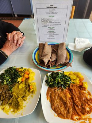 5. whole lentil alicha, yellow split peas, gommen kale and mixed vegetables. at Kaffa Ethiopian Cuisine in Berkeley