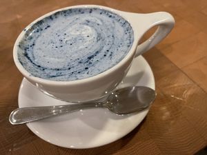 Spiraling latte  at Cafe Gratitude - DTLA in Los Angeles