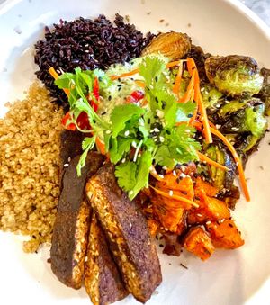 Forbidden black rice bowl w/ blackened tempeh (I am Loving) ✨Delicious   at Cafe Gratitude - DTLA in Los Angeles