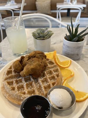 “Chicken” & waffles  at Cafe Gratitude - DTLA in Los Angeles