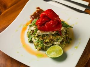 Vegan Zucchini Fritters at Backyard Cafe - Riverside in Phnom Penh