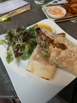 Falafel Wrap with Sweet Potato with Chilli Cashew Cream Dip   at Backyard Cafe - Riverside in Phnom Penh