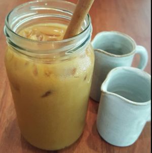 iced coffee with cashew milk at Backyard Cafe - Riverside in Phnom Penh