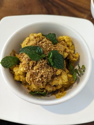 Vegan cauliflower mac and cheese at Backyard Cafe - Riverside in Phnom Penh