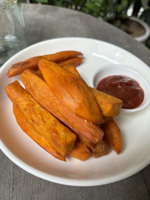 Sweet potato fries with homemade ketchup  at Backyard Cafe - Riverside in Phnom Penh