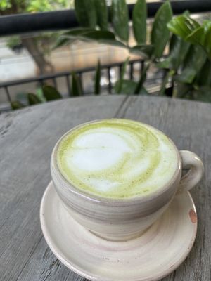 Matcha latte with non-dairy milk  at Backyard Cafe - Riverside in Phnom Penh