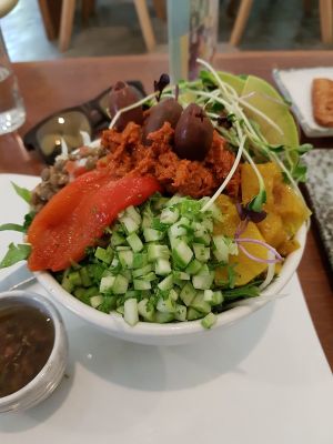 Mediterranean bowl at Backyard Cafe - Riverside in Phnom Penh