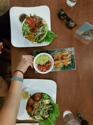 With some fries at Backyard Cafe - Riverside in Phnom Penh