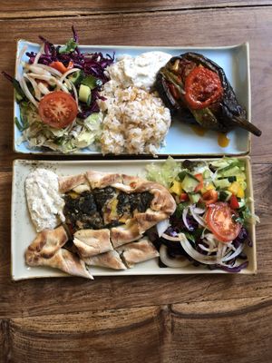 Stuffed aubergine and pide at Erbils in Munich