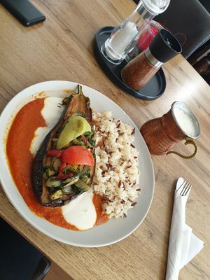 Eggplant stuffed with vegetables and ayran - all vegan! at Erbils in Munich